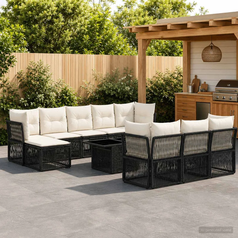 vidaXL Tuinbank Set 11 st Zwart poly rattan