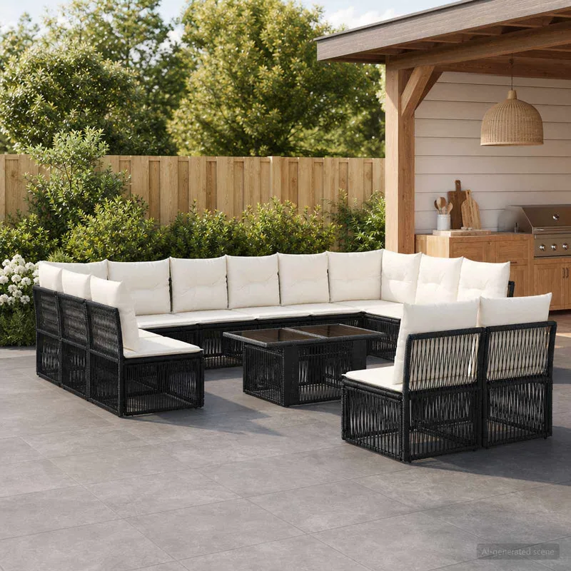 vidaXL Tuinbank Set 13 st Zwart poly rattan