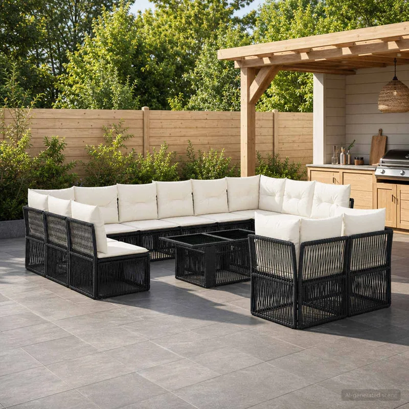 vidaXL Tuinbank Set 13 st Zwart poly rattan