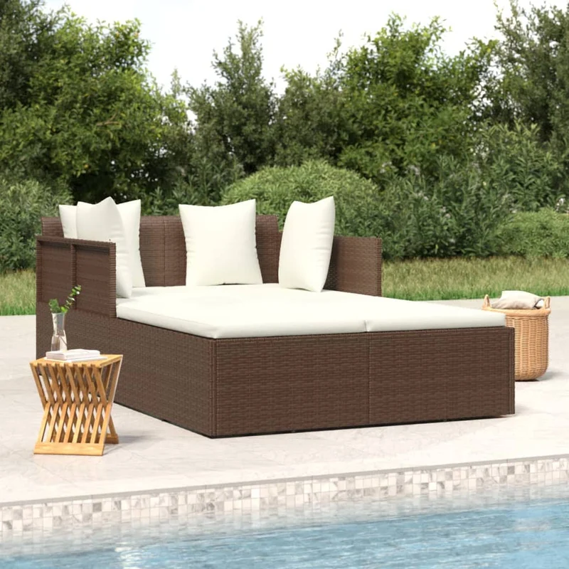 vidaXL Ligbed met kussens 182x118x63 cm poly rattan bruin