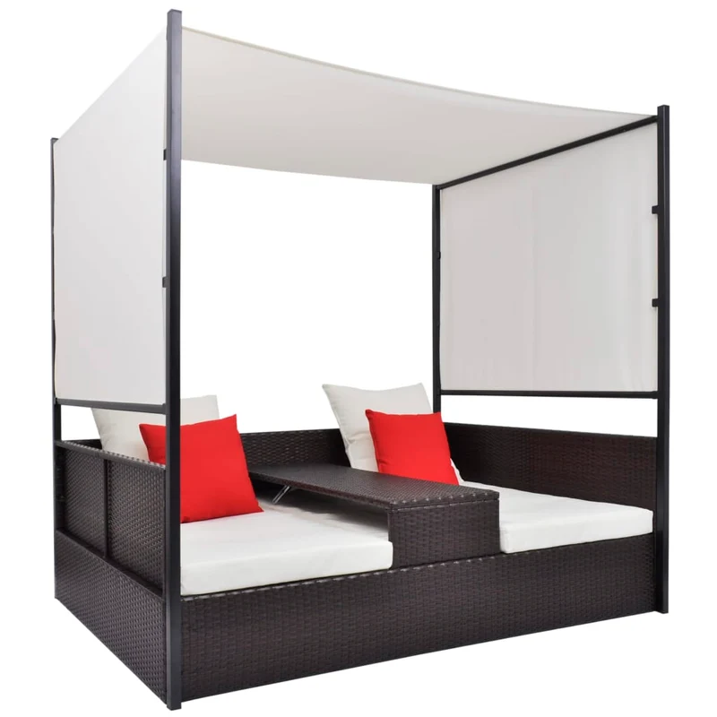 vidaXL Tuinbed met luifel 190x130 cm poly rattan bruin