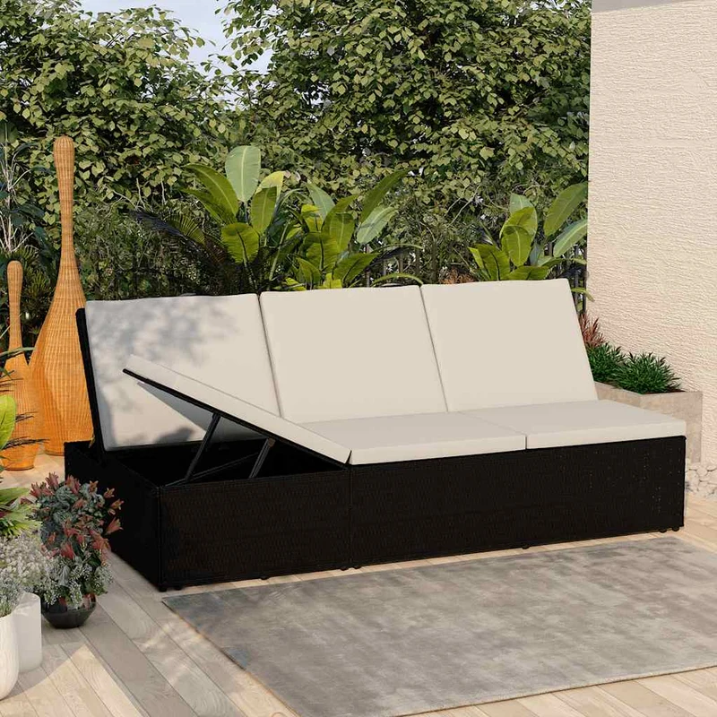 vidaXL Ligbed met kussen converteerbaar poly rattan zwart
