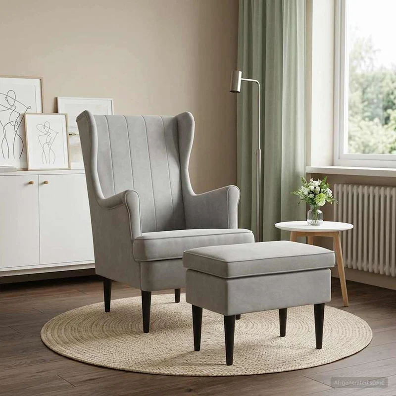 vidaXL Fauteuil met Voetenbank 2 st Lichtgrijs Fluweel