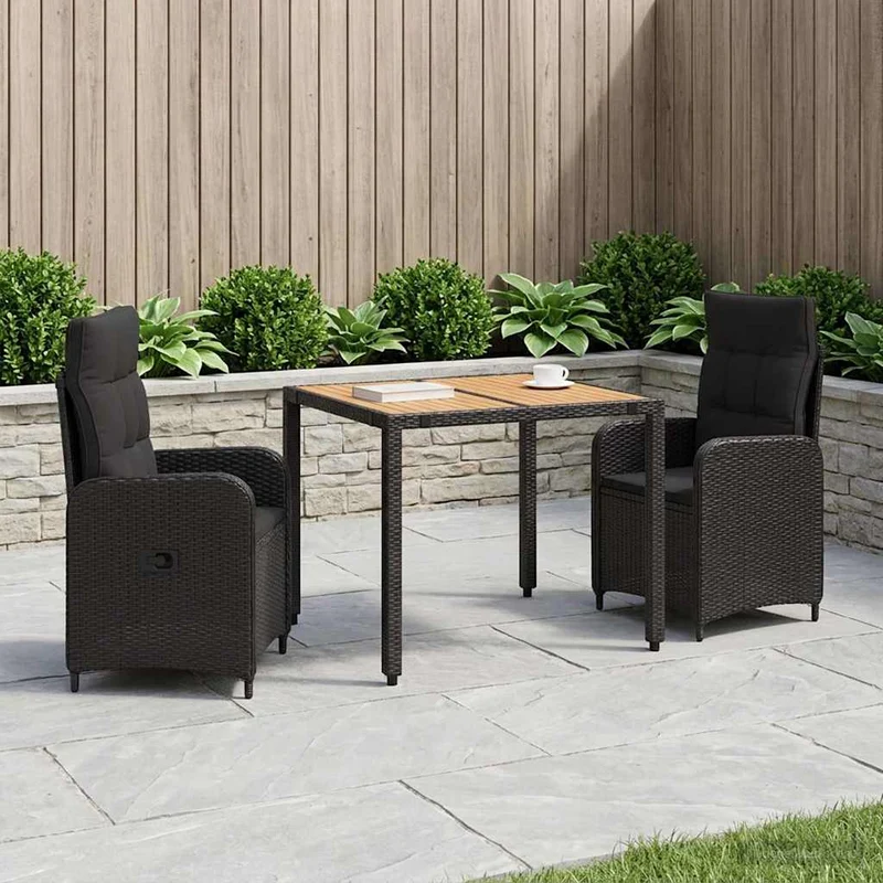 vidaXL Buiten Eettafel Set 3 st Zwart PE rotan en poedergecoat staal