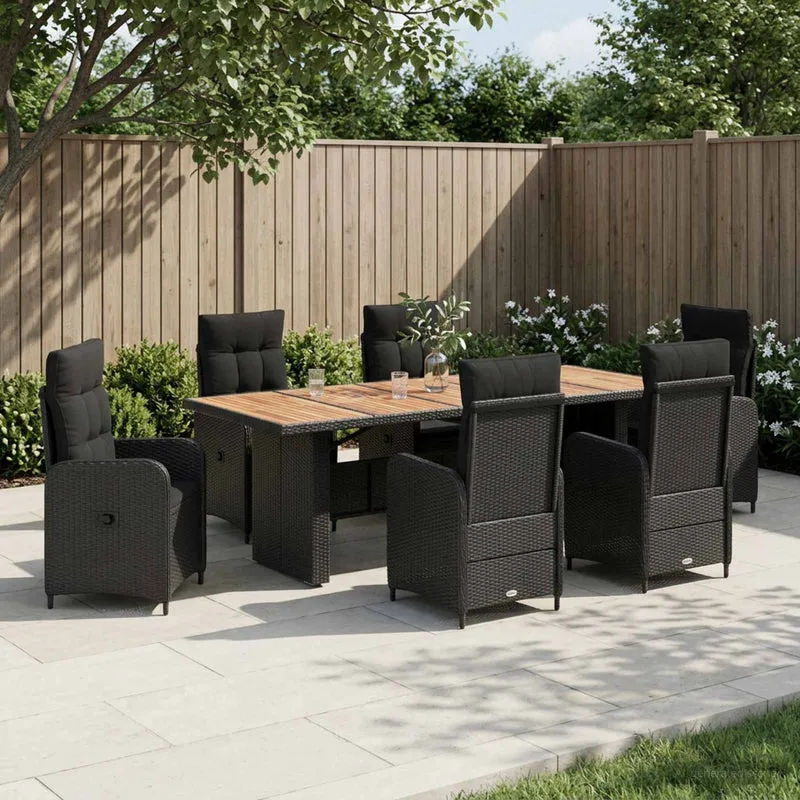 vidaXL Buiten Eettafel Set 7 st Zwart poly rattan