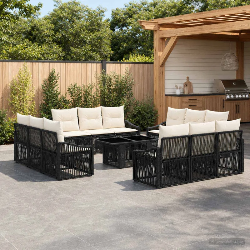 vidaXL Tuinbank Set 13 st Zwart en Crème Wit poly rattan