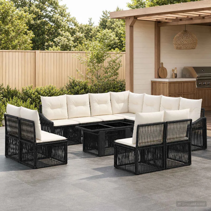 vidaXL Tuinbank Set 12 st Zwart en Crème Wit poly rattan