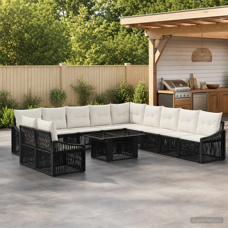 vidaXL Tuinbank Set 12 st Zwart en Crème Wit poly rattan