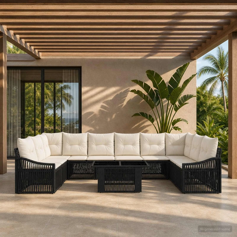 vidaXL Tuinbank Set 11 st Zwart en Crème Wit poly rattan