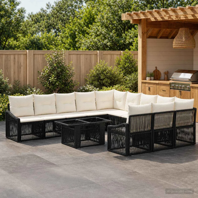 vidaXL Tuinbank Set 12 st Zwart en Crème Wit poly rattan