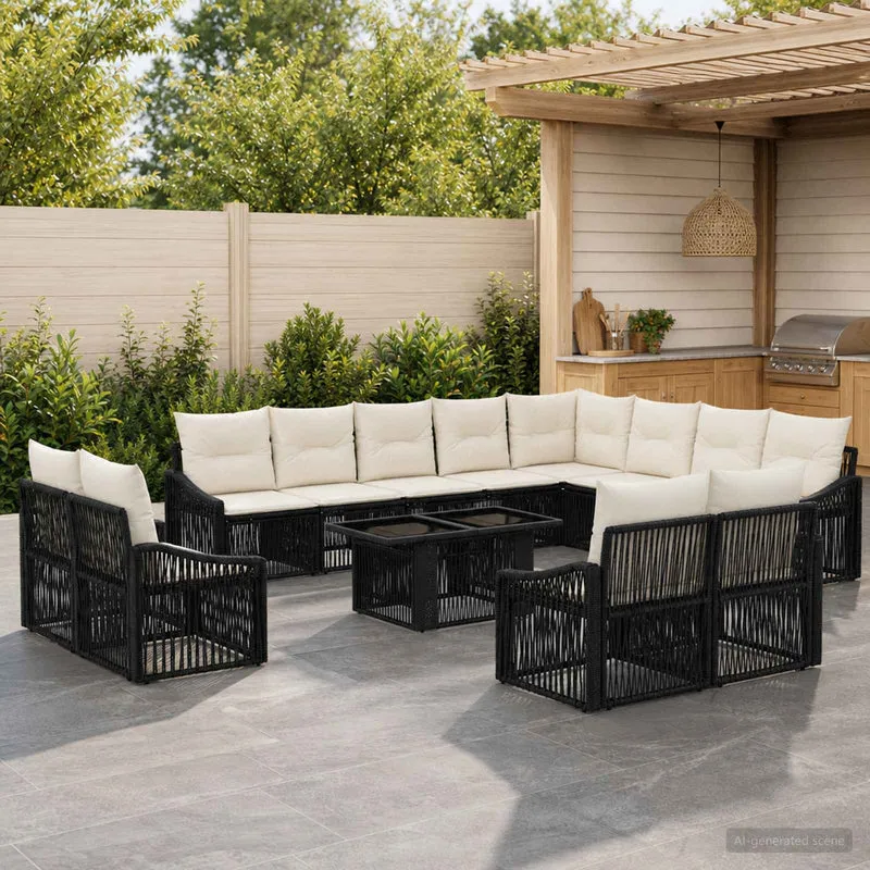 vidaXL Tuinbank Set 13 st Zwart en Crème Wit poly rattan