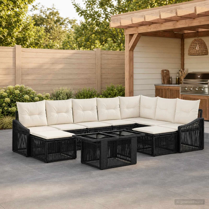 vidaXL Tuinbank Set 10 st Zwart en Crème Wit poly rattan