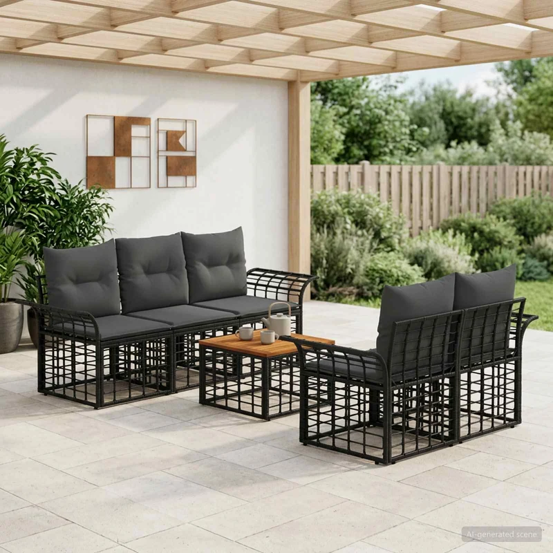 vidaXL Buiten bank set 6 st Zwart en Donker Grijs poly rattan