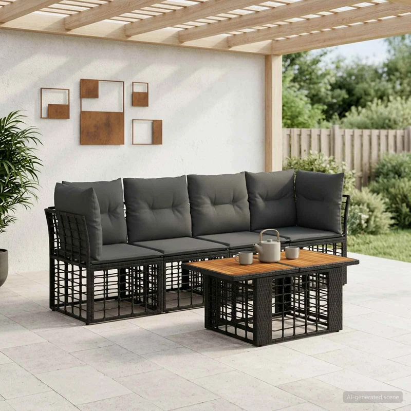 vidaXL Tuinbank Set 5 st Zwart en Donkergrijs poly rattan