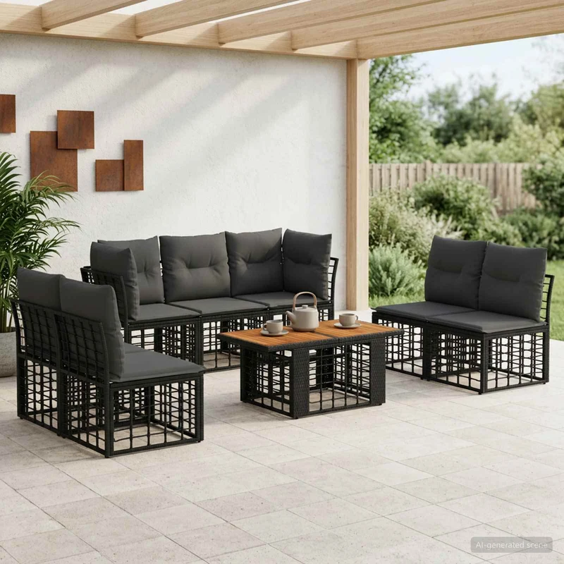 vidaXL Tuinbank Set 8 st Zwart en Donkergrijs poly rattan