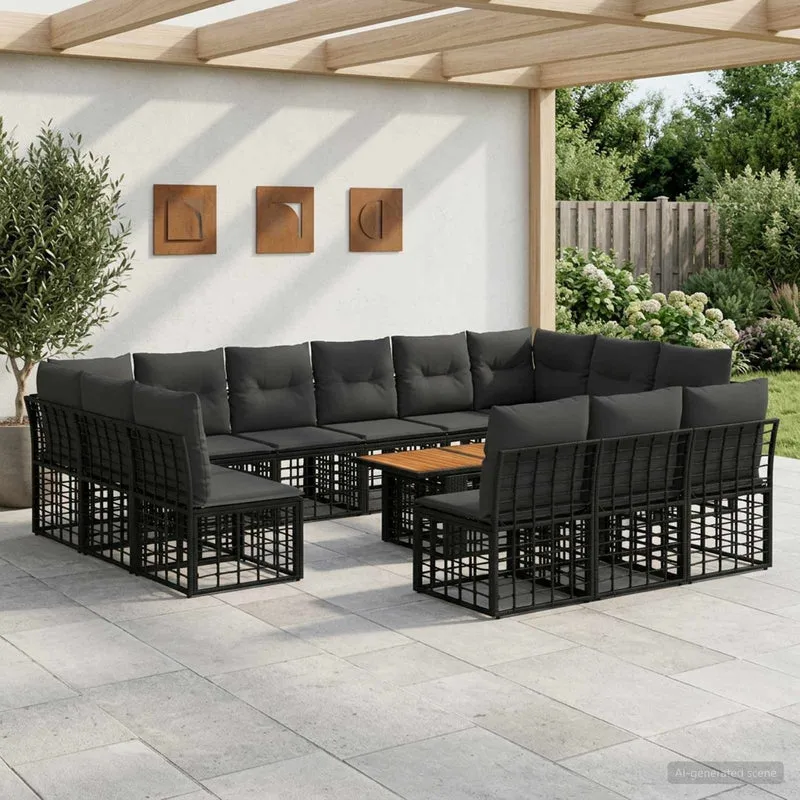 vidaXL Tuinbank Set 14 st Zwart en Donkergrijs poly rattan
