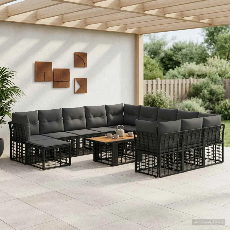 vidaXL Tuinbank Set 13 st Zwart en Donkergrijs poly rattan