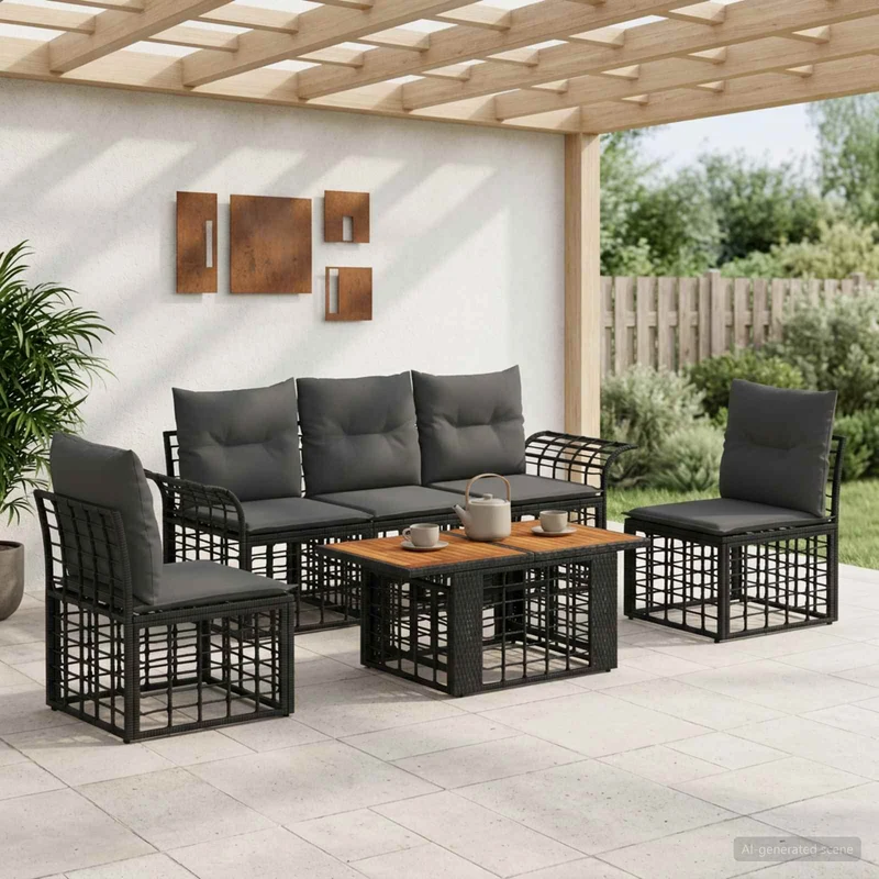 vidaXL Tuinbank Set 6 st Zwart en Donkergrijs poly rattan