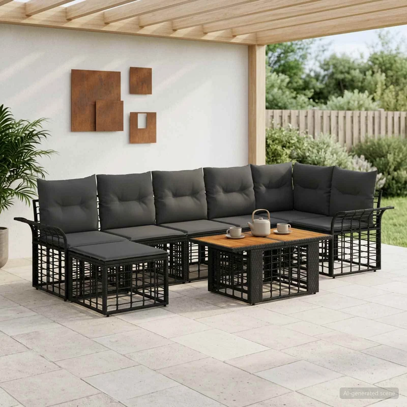 vidaXL Tuinbank Set 8 st Zwart en Donkergrijs poly rattan