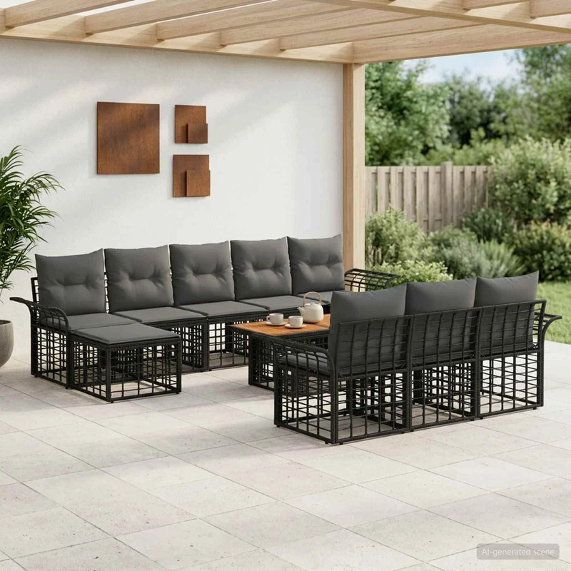 vidaXL Tuinbank Set 11 st Zwart en Donkergrijs poly rattan