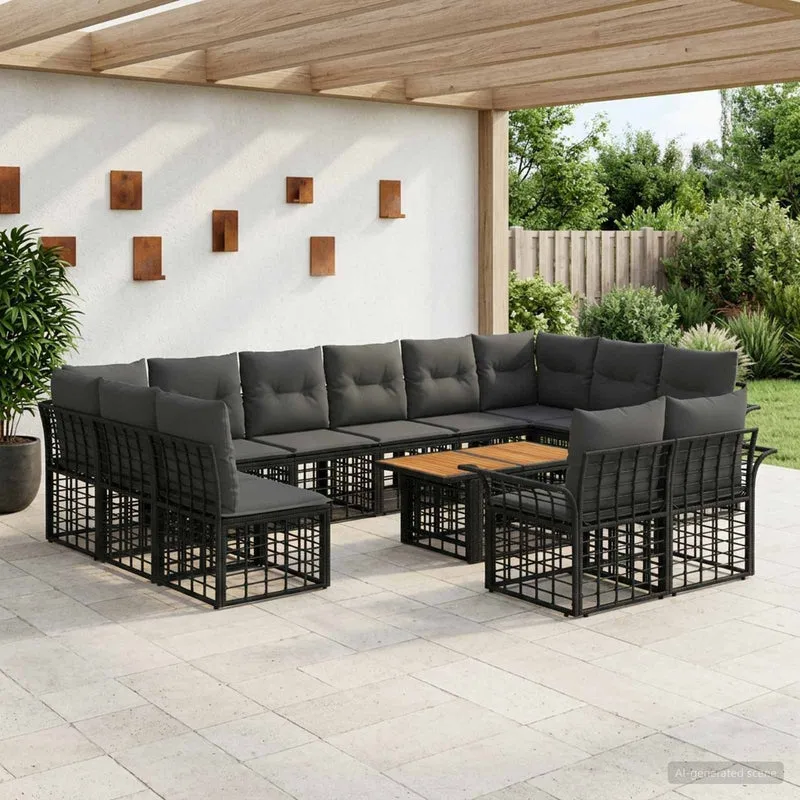 vidaXL Tuinbank Set 13 st Zwart en Donkergrijs poly rattan