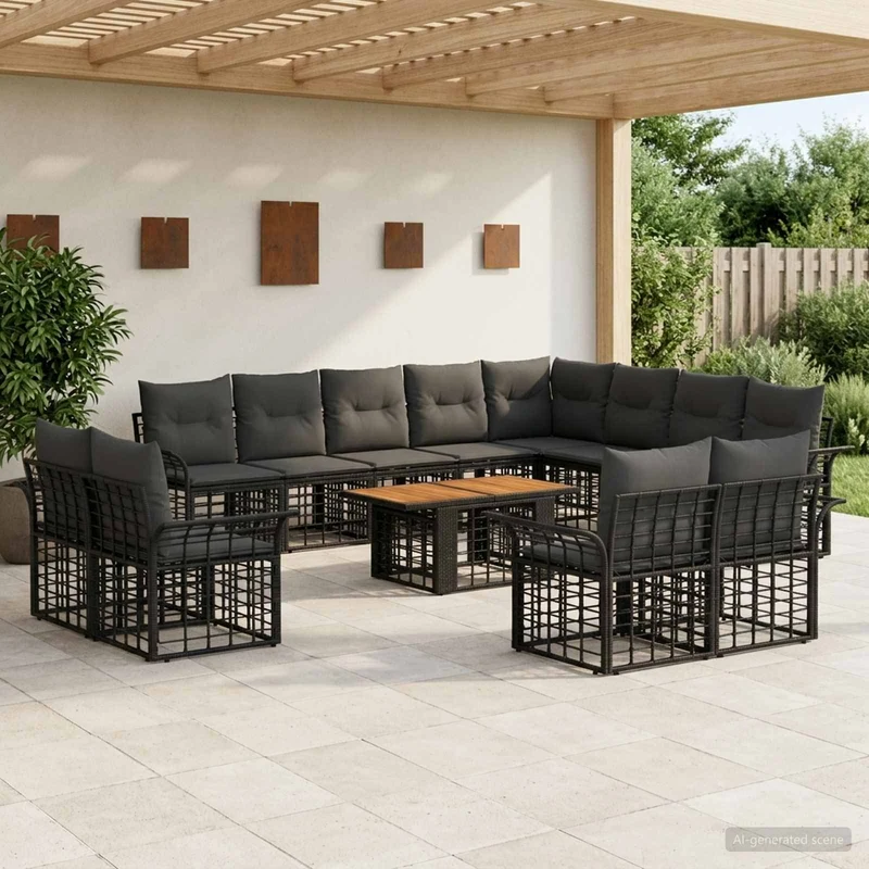 vidaXL Tuinbank Set 13 st Zwart en Donkergrijs poly rattan