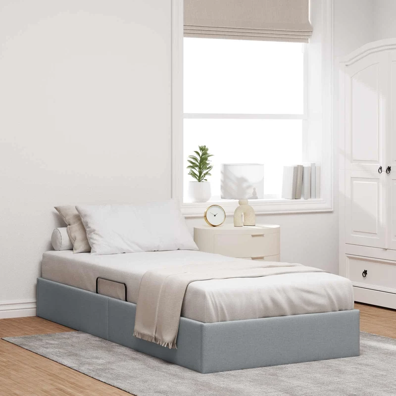 vidaXL Ottoman Bedframe met opslag Lichtgrijs 90 x 190 cm Stof