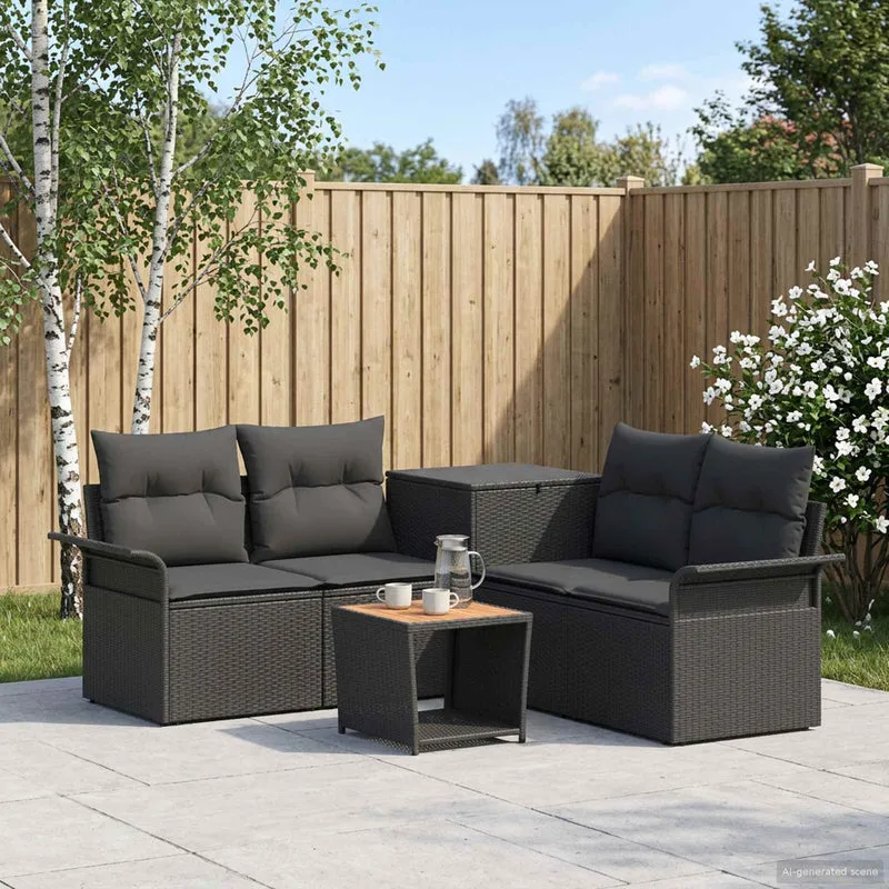 vidaXL Bankstel 6 st Zwart Poly Rattan en Staal