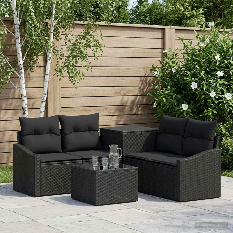 vidaXL Bankstel 6 st Zwart Poly Rattan en Staal
