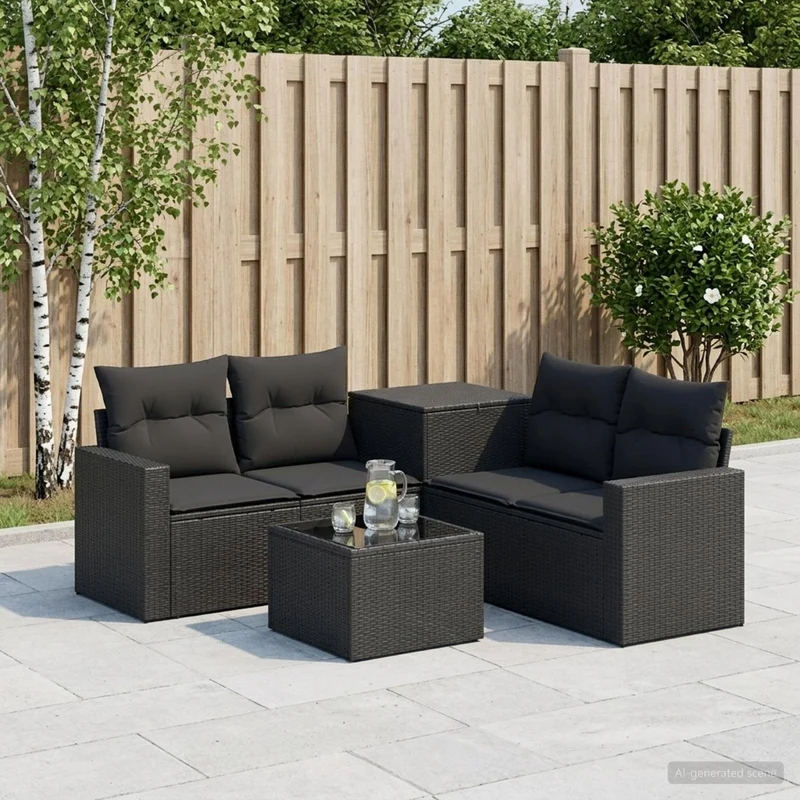 vidaXL Bankstel 6 st Zwart Poly Rattan en Staal
