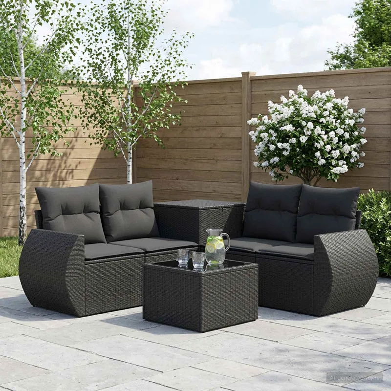 vidaXL Bankstel 6 st Zwart Poly Rattan en Staal
