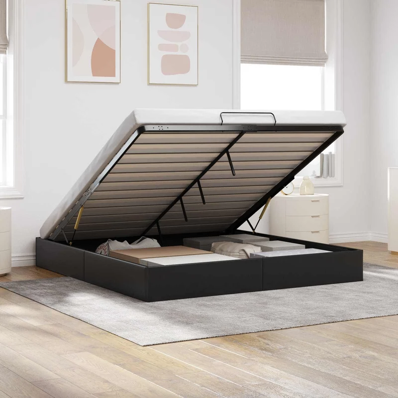vidaXL Ottoman Bedframe Zwart King size Kunstleer