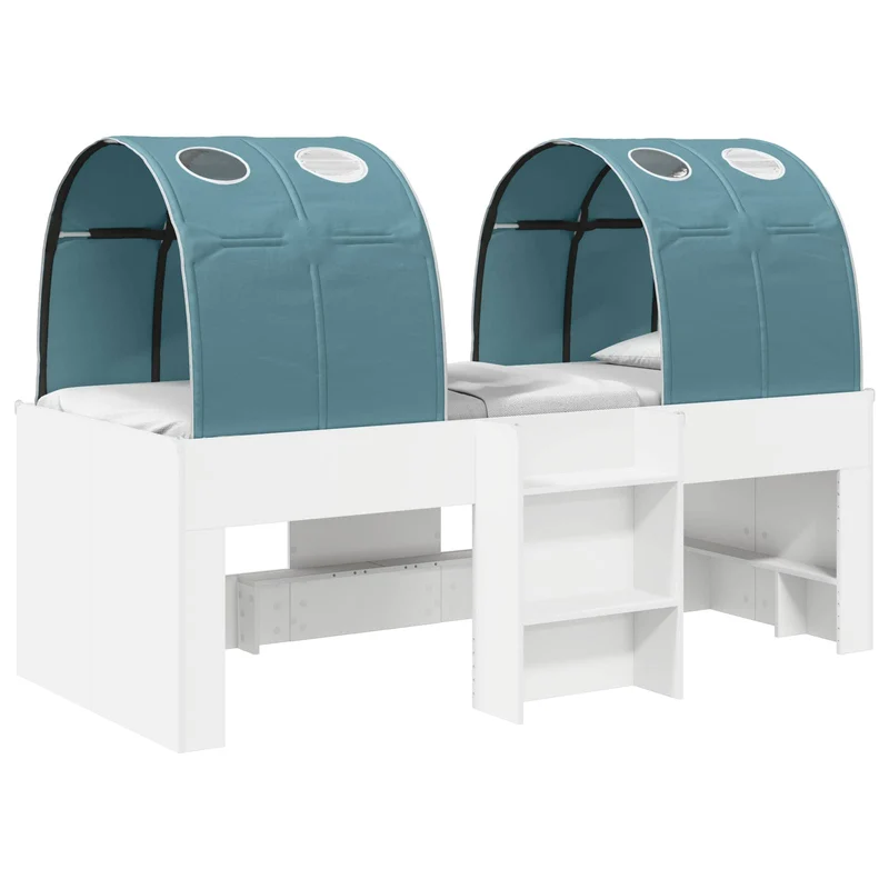 vidaXL Bed met Tunnel 4 pcs Wit en Lichtblauw Bewerkt hout