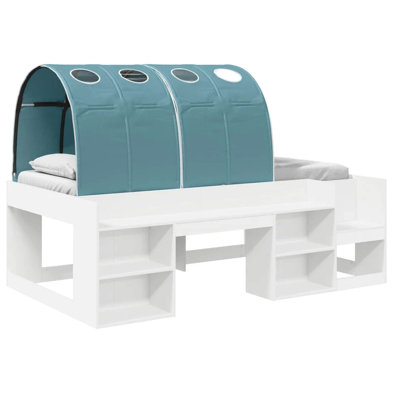 vidaXL Bedframe met Tunnel 3 pcs Wit en Lichtblauw Bewerkt hout