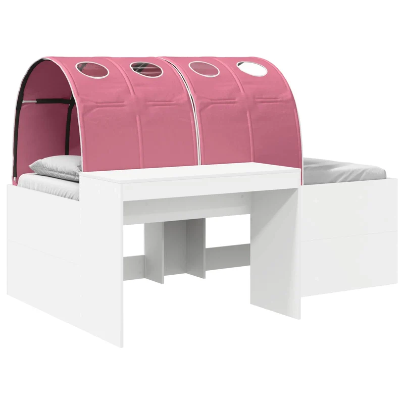vidaXL Bedframe met tunnel met plank 3 pcs Wit en Roze Bewerkt hout