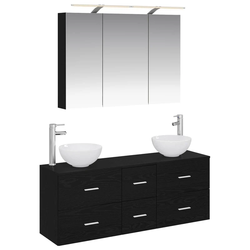 vidaXL Badkamermeubel Set 4 pcs Wit Bewerkt hout en glas