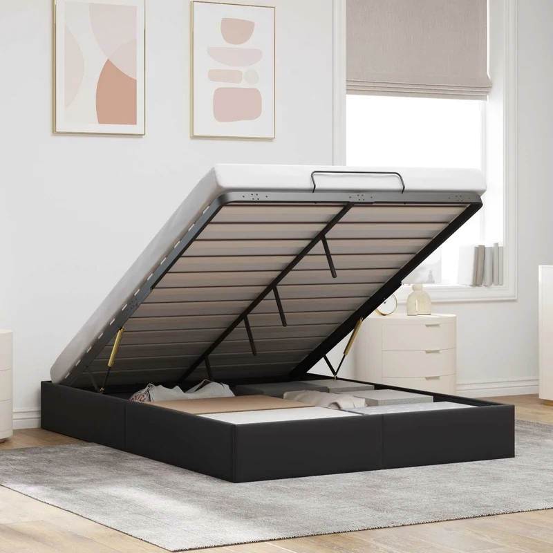 vidaXL Ottoman Bedframe Zwart 153 x 203 cm Fluweel