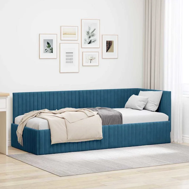 vidaXL Hoek Bed Frame met hoofdeinde Blauw 80 cm x 200 cm Fluweel