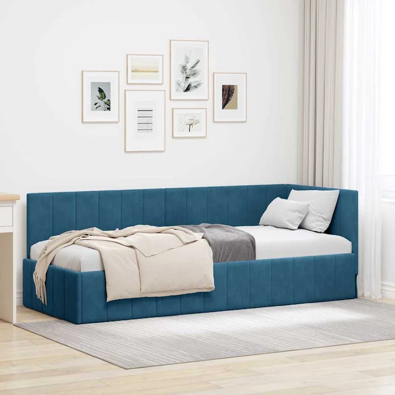 vidaXL Hoek Bed Frame met hoofdeinde Blauw 80 cm x 200 cm Fluweel
