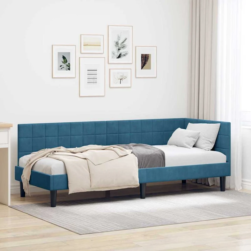 vidaXL Hoek Bed Frame met hoofdeinde Blauw 80 cm x 200 cm Fluweel
