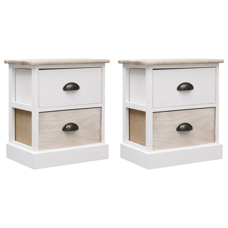 vidaXL Nachtkastjes 2 st 38x28x45 cm paulowniahout wit en naturel