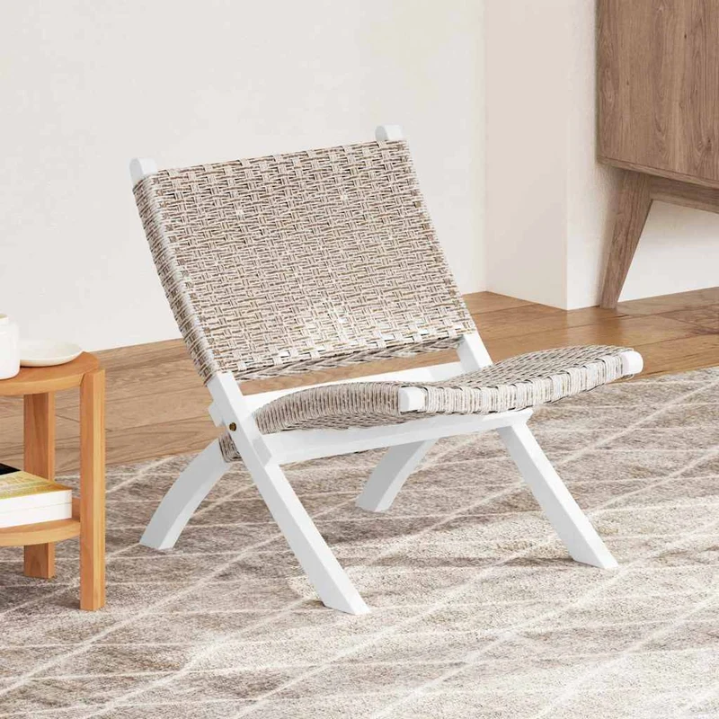 vidaXL Relaxstoel natuurlijk kubu rattan en massief mahoniehout wit