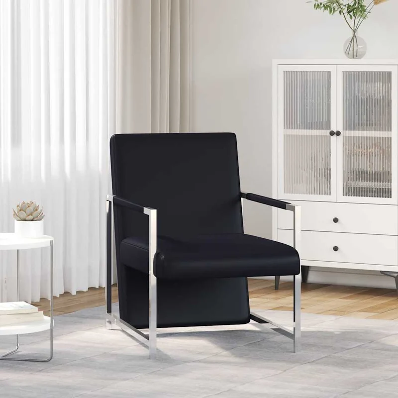 vidaXL Fauteuil met chromen poten kunstleer zwart