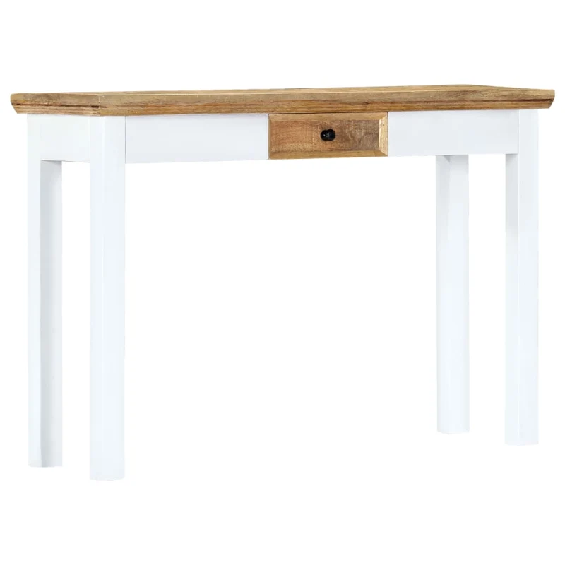 vidaXL Wandtafel 110x35x75 cm massief mangohout wit en bruin