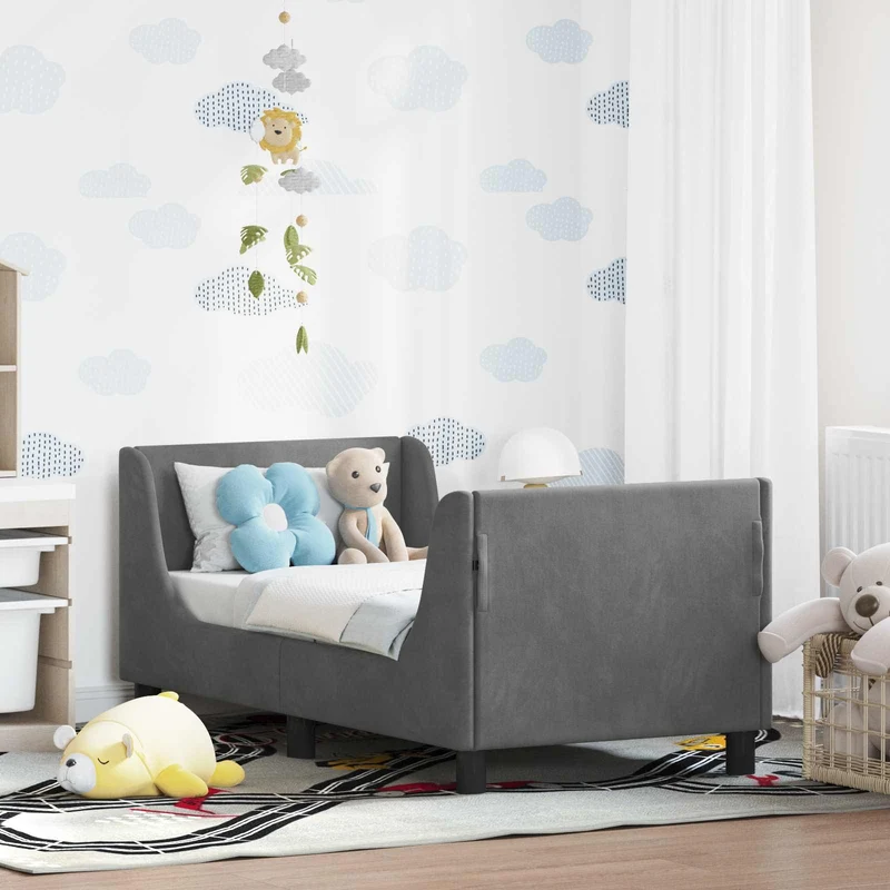 vidaXL Peuterbedframe met hoofdboard Donkergrijs 70 x 140 cm Fluweel