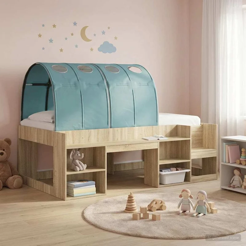vidaXL Bed tunnel 2 pcs Lichtblauw 211 x 67.5 x 2 cm Polyester