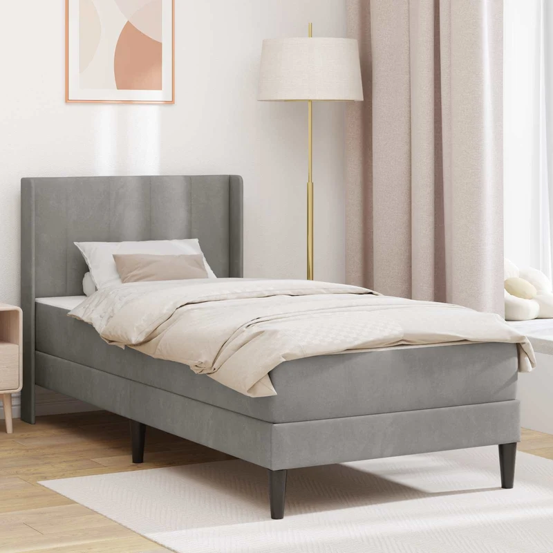 vidaXL Bedframe met matras Lichtgrijs 90 x 190 cm Fluweel