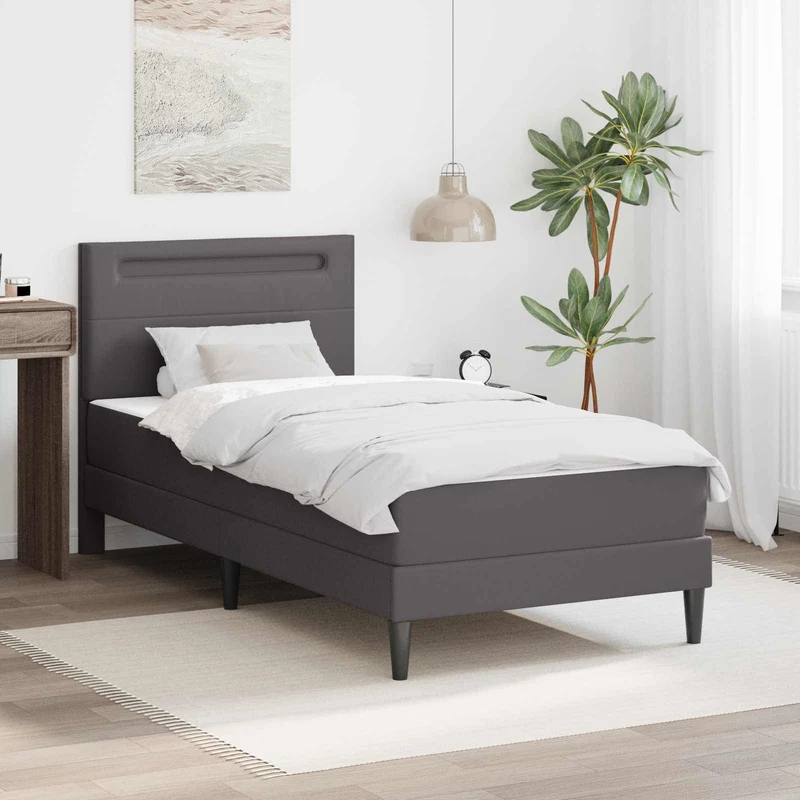 vidaXL Bedframe met LED-stripverlichting Grijs 90 x 190 cm Kunstleer