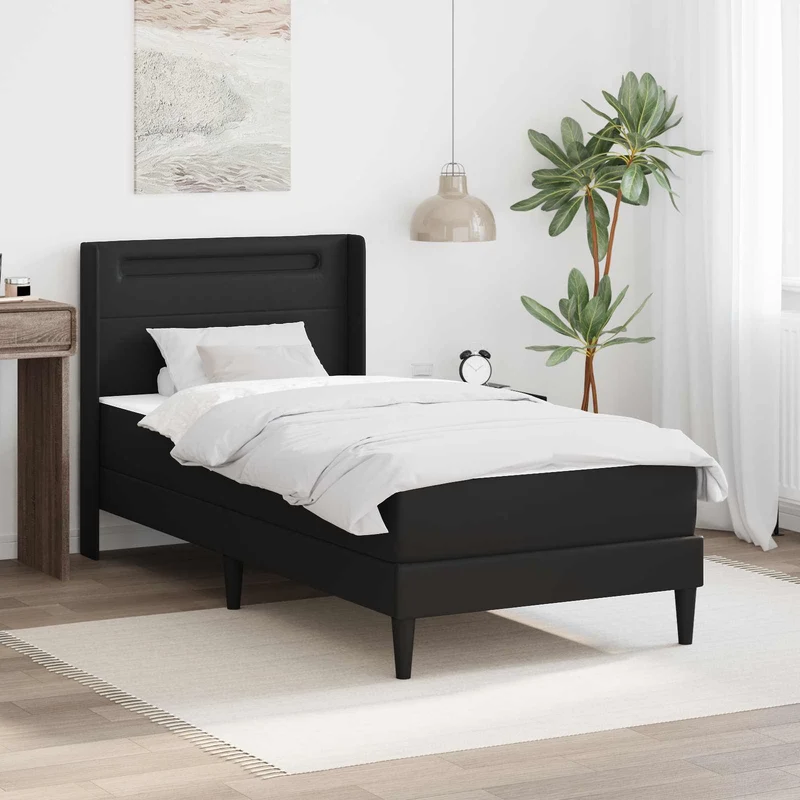 vidaXL Bedframe met LED-stripverlichting Zwart 90 x 190 cm Kunstleer