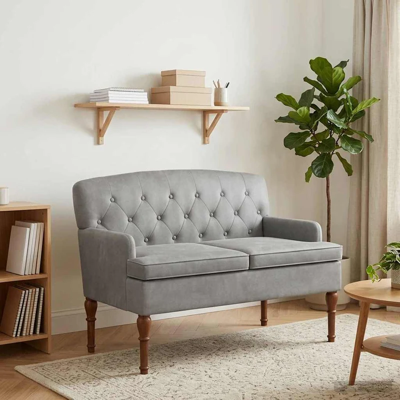 vidaXL Lovingseat met knoopge tuft Lichtgrijs 111 x 65 x 79 cm Fluweel
